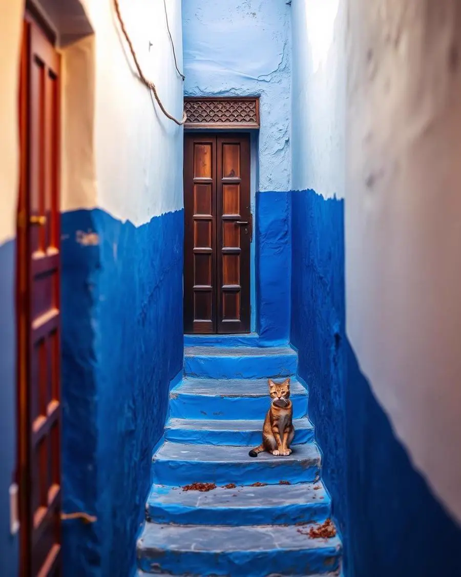 Blue alleyway in Tangier medina